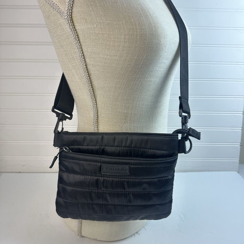 Tahari Black Puffer Quilted Crossbody Convertible Belt Bag Waist Fanny Pack